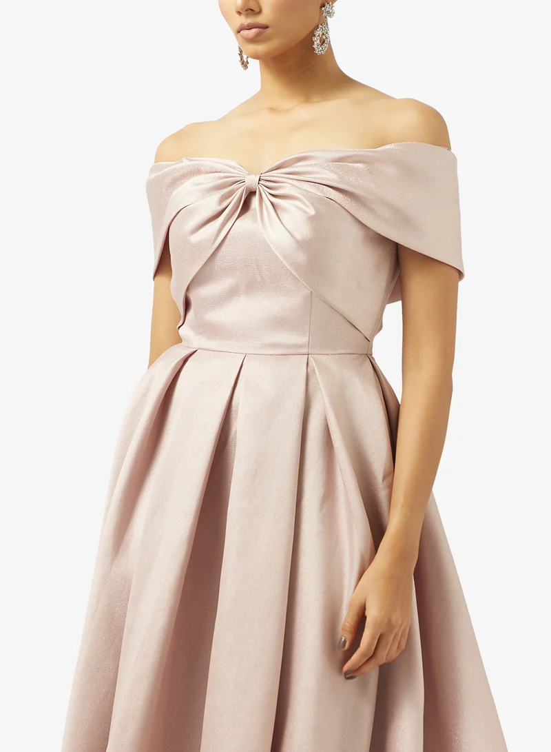 Akadia Fashion  OFF SHOULDER RIBBON BUST TAFFETA DRESS for Women | Best Price UAE